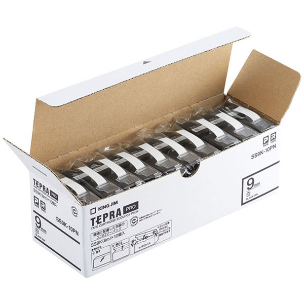 テプラPROテープカートリッジ エコパック（10個入り）白テープ/黒文字 9mm