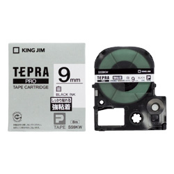 テプラPROテープカートリッジ 強粘着ラベル 白テープ/黒文字 9mm