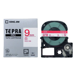 テプラPROテープカートリッジ 白テープ/赤文字 9mm