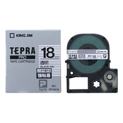 テプラPROテープカートリッジ 強粘着ラベル 透明テープ/黒文字 18mm