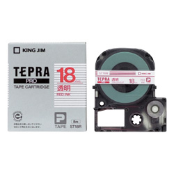 「テプラ」PROテープカートリッジ 透明ラベル 赤文字 18mm