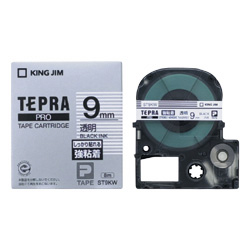 テプラPROテープカートリッジ 強粘着ラベル 透明テープ/黒文字 9mm