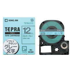 「テプラ」PROテープカートリッジ カラーラベル（ソフト） ミルキーブルー/グレー文字 12mm
