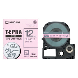 「テプラ」PROテープカートリッジ カラーラベル（ソフト） ベビーピンク/グレー文字 12mm