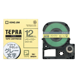 「テプラ」PROテープカートリッジ カラーラベル（ソフト） レモンイエロー/グレー文字 12mm