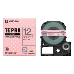 「テプラ」PROテープカートリッジ 模様ラベル 水玉ピンク/グレー文字 12mm