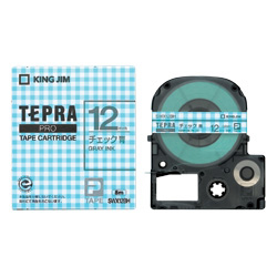 「テプラ」PROテープカートリッジ 模様ラベル チェック青/グレー文字 12mm