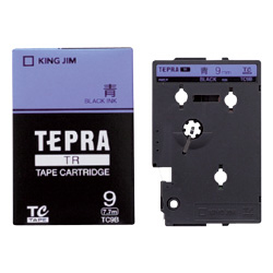 「テプラ」TRテープカートリッジ カラーラベル（パステル） 青/黒文字 9mm