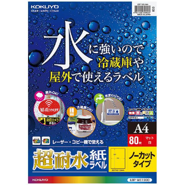 カラーLBP＆カラーコピー用超耐水紙ラベル A4・ノーカット・80枚