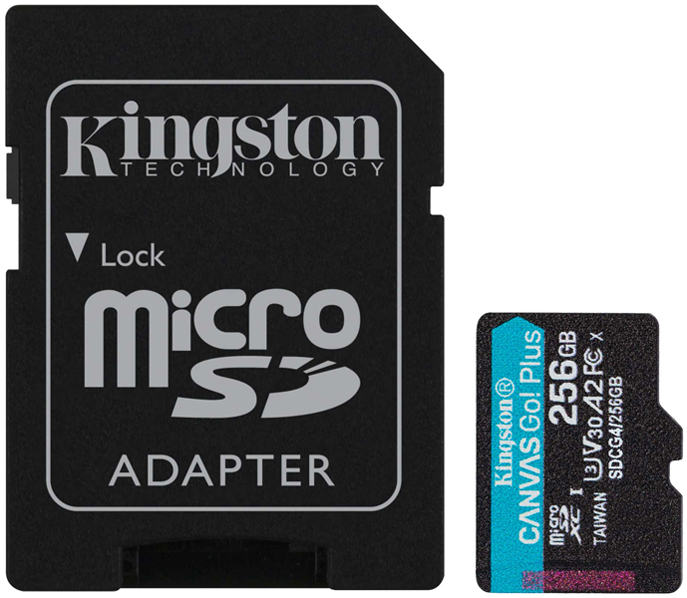 256GB microSDXC Canvas Go! Plus Gen4 200MB/s A2 U3 V30 Card + Adapter