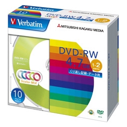 DVD-RW 4.7GB PCデータ用 2倍速対応 10枚スリムケース入り カラーミックス