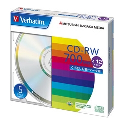CD-RW 700MB PCデータ用 12倍速 5枚スリムケース入り シルバーディスク