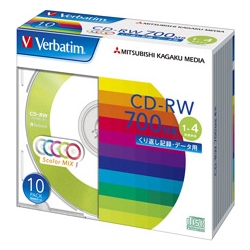 CD-RW 700MB PCデータ用 4倍速 10枚スリムケース入り カラーミックス