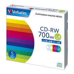 CD-RW 700MB PCデータ用 4倍速対応 5枚スリムケース入り ノンワイド印刷可能