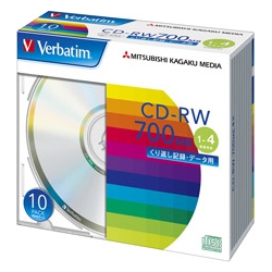 CD-RW 700MB PCデータ用 4倍速対応 10枚スリムケース入り シルバーディスク