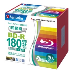 BD-R(Video) 1回録画用 130分 1-4倍速 1枚5mmケース（透明）20P インクジェットプリンタ対応（ホワイト） ワイド印刷エリア対応