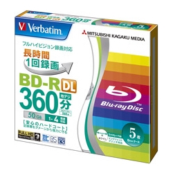 BD-R 2層 録画用 260分 1-4倍速 5mmケース5枚パック ワイド印刷対応