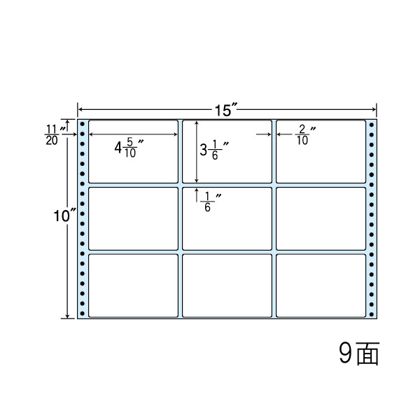 連続ラベル剥離紙ブルー 15×10インチ 9面 114mm×80mm 500折4500枚