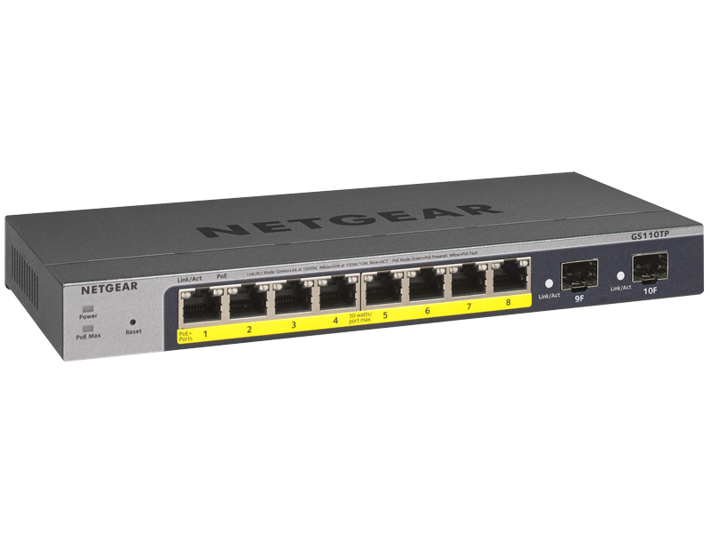 GS110TP ギガビット10ポート スマートスイッチ（PoE+ 8ポート + SFP 2スロット） Insight対応