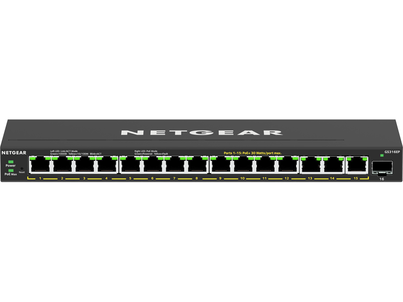 SOHO/家庭向けPoE+対応 (180W) ギガビット15ポート SFP 1スロット アンマネージプラススイッチ