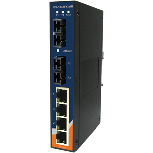 産業用メディアコンバータ内蔵イーサネットスイッチ 4+2ポート マルチモード DINレールマウント対応 DC入力