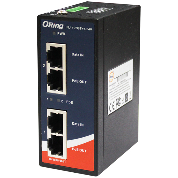 産業用ハイパワープラスギガビットPoE++インジェクタ 24VDC入力対応 2ポート