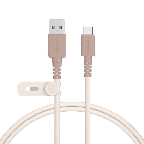MOTTERU バイカラーケーブル USB-A to USB-C しなやか 絡まない データ転送 ケーブルバンド付属 1m 全5色 2年保証 カプチーノ 製品サイズ約115(W)×10(D)×178(H)mm