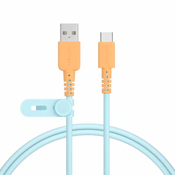 MOTTERU バイカラーケーブル USB-A to USB-C iPhone15以降 Android各種対応 しなやかで絡まない データ転送 1m 全3色 ケーブルバンド付属 2年保証 オレンジソーダ