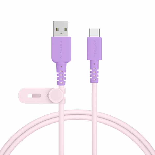 MOTTERU バイカラーケーブル USB-A to USB-C iPhone15以降 Android各種対応 しなやかで絡まない データ転送 1m 全3色 ケーブルバンド付属 2年保証 ピンクライラック