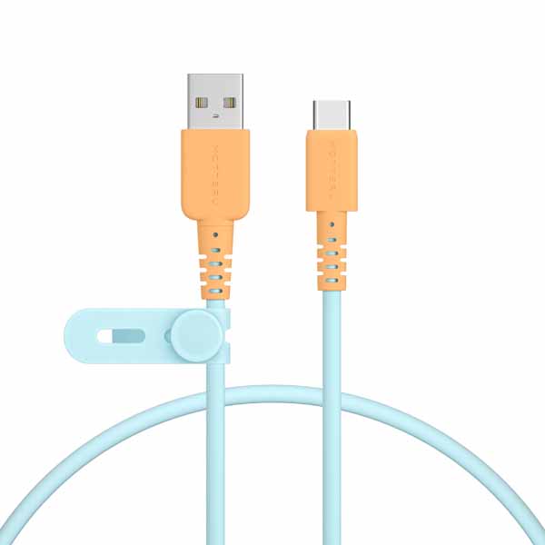 MOTTERU バイカラーケーブル USB-A to USB-C iPhone15以降 Android各種対応 しなやかで絡まない データ転送 0.5m 全3色 ケーブルバンド付属 2年保証 オレンジソーダ