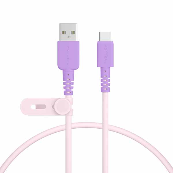 MOTTERU バイカラーケーブル USB-A to USB-C iPhone15以降 Android各種対応 しなやかで絡まない データ転送 0.5m 全3色 ケーブルバンド付属 2年保証 ピンクライラック
