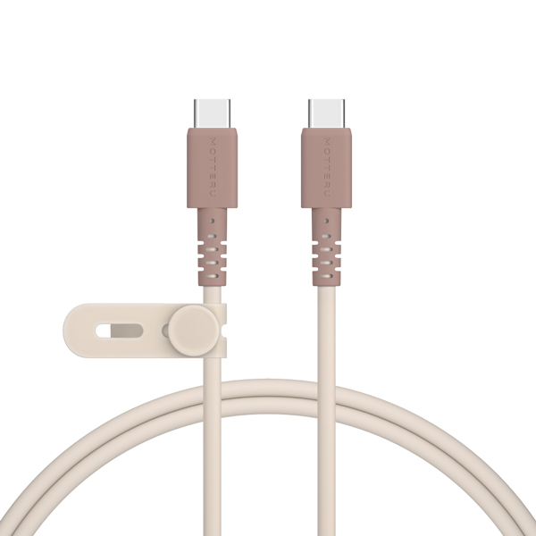 MOTTERU バイカラーケーブル USB-C to USB-C しなやか 絡まない 急速充電 PD60W データ転送 ケーブルバンド付属 1m カプチーノ 製品サイズ約115(W)×10(D)×178(H)mm