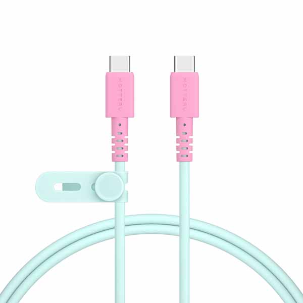 MOTTERU バイカラーケーブル USB-C to USB-C しなやかで絡まない 急速充電 PD60W対応 データ転送対応 1m ケーブルバンド付属 2年保証 ミントフラミンゴ