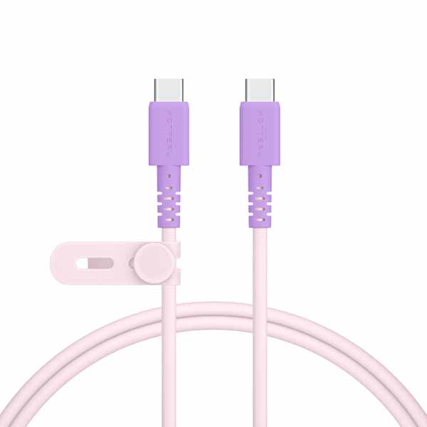 MOTTERU バイカラーケーブル USB-C to USB-C しなやかで絡まない 急速充電 PD60W対応 データ転送対応 1m ケーブルバンド付属 2年保証 ピンクライラック