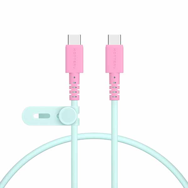 MOTTERU バイカラーケーブル USB-C to USB-C しなやかで絡まない 急速充電 PD60W対応 データ転送対応 0.5m ケーブルバンド付属 2年保証 ミントフラミンゴ
