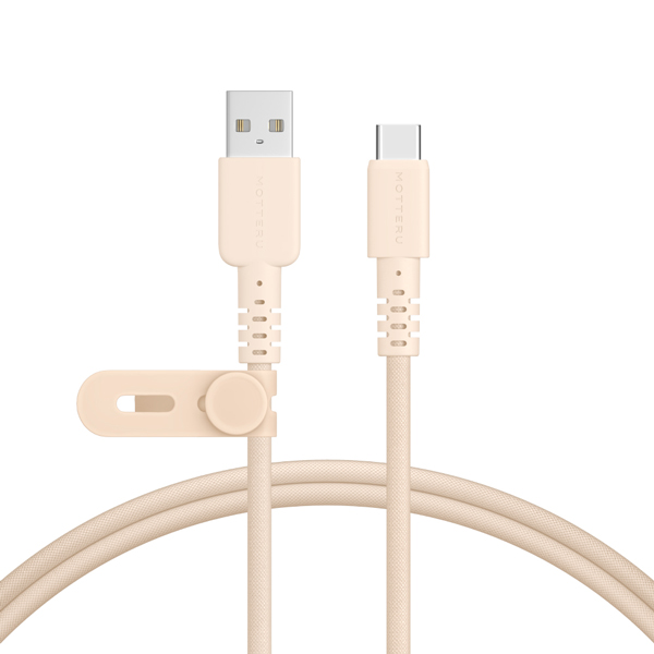 MOTTERU 編み込みシリコンケーブル 急速充電 データ転送対応 USB-A to USB-C 1m 2年保証（MOT-NLAC） ミルクコーヒー