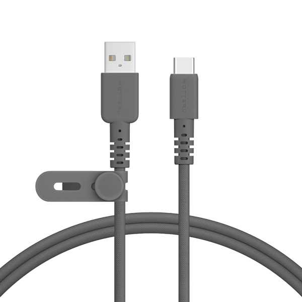 MOTTERU 編み込みケーブル 急速充電 データ転送対応 USB-A to USB-C 1m 2年保証（MOT-NLAC） スモーキーブラック