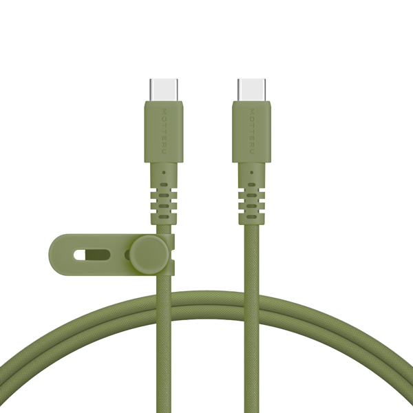 MOTTERU 編み込みシリコンケーブル 急速充電 PD60W対応 データ転送対応 USB-C to USB-C 1m 2年保証（MOT-NLCC） カーキ