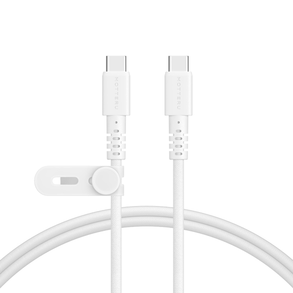MOTTERU 編み込みケーブル 急速充電 データ転送対応 USB-C to USB-C 1m 2年保証（MOT-NLCC） エアリーホワイト
