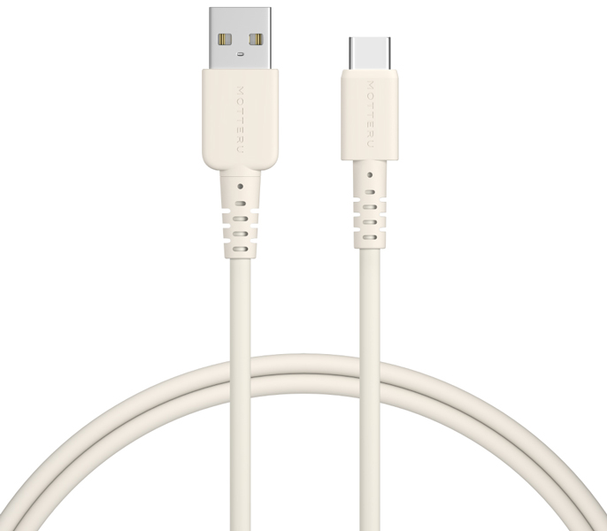 MOTTERU USB-A to USB-Cシリコンケーブル 100cm 2年保証 アーモンドミルク