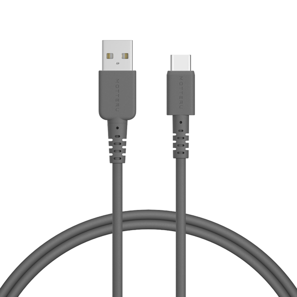 MOTTERU USB Type-A to Type-Cシリコンケーブル 1m スモーキーブラック 2年保証