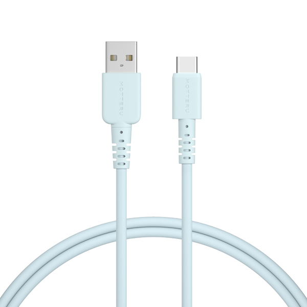 MOTTERU USB Type-A to Type-Cシリコンケーブル 1m パウダーブルー 2年保証