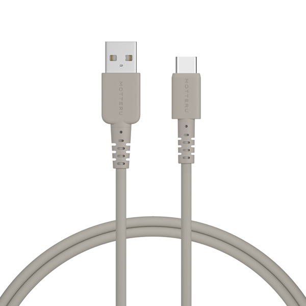 しなやかで絡まない シリコンケーブル 急速充電 データ転送対応 USB-A to USB-C 1m カラバリ全7色 2年保証（MOT-SCBACG100） ラテグレージュ