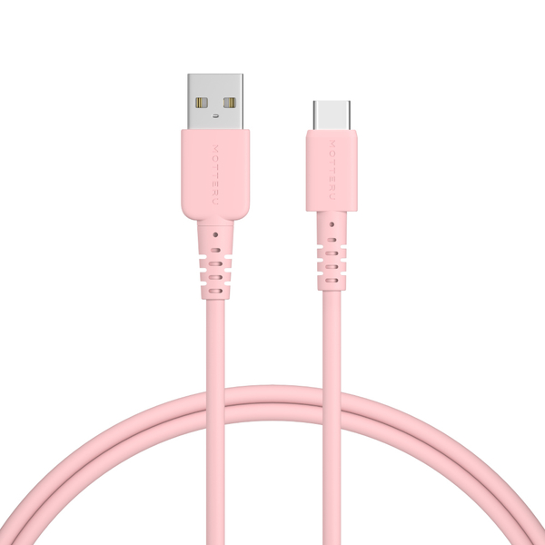 MOTTERU USB Type-A to Type-Cシリコンケーブル 1m シェルピンク 2年保証