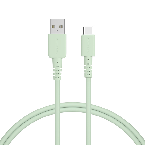 MOTTERU しなやかで絡まない シリコンケーブル 急速充電 データ転送対応 USB-A to USB-C 1m カラバリ全6色 2年保証 ピスタチオ