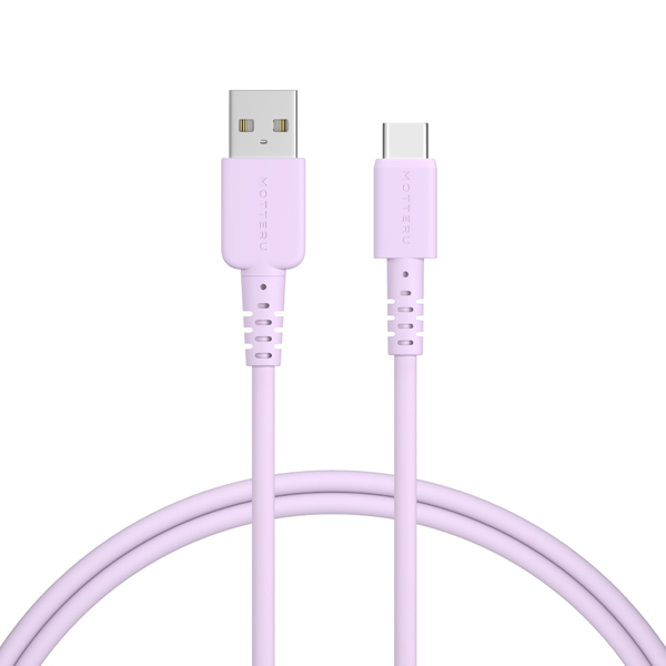 MOTTERU USB Type-A to Type-Cシリコンケーブル 1m ペールアイリス 2年保証