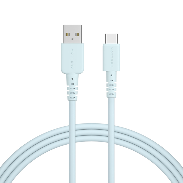 MOTTERU USB Type-A to Type-Cシリコンケーブル 2m パウダーブルー 2年保証