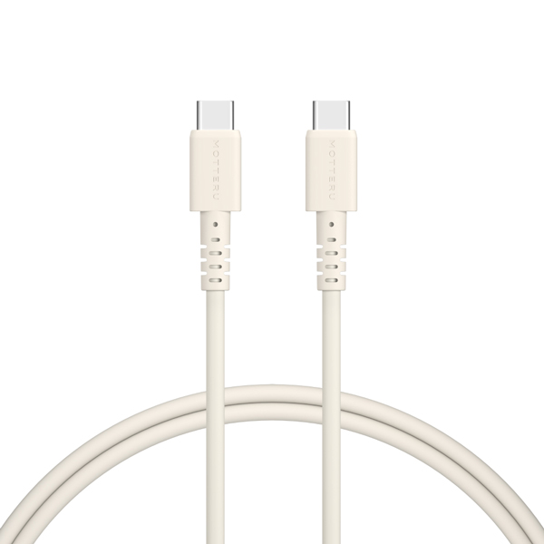 MOTTERU USB Type-C to Type-Cシリコンケーブル 100cm 2年保証（MOT-SCBCCG200) アーモンドミルク