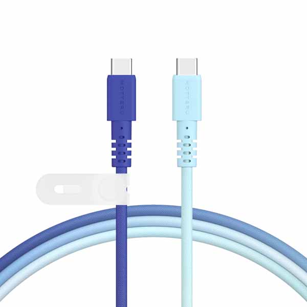 MOTTERU グラデーションケーブル USB-C to USB-C しなやかで絡まない 急速充電 PD60W対応 データ転送対応 1m ケーブルバンド付属 2年保証 アクアカラー