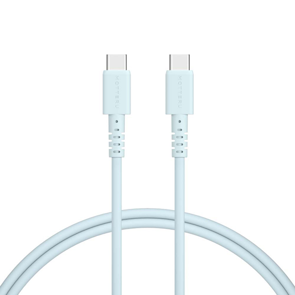 MOTTERU しなやかで絡まない シリコンケーブル 急速充電 データ転送対応 USB-C to USB-C 1m カラバリ全4色 2年保証 パウダーブルー